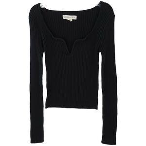 Aeropostale Long Sleeve Top Womens XS Black Deep Wire V Neck Ribbed Shirt
